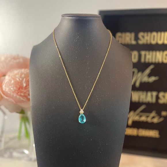 Joseph Esposito Jewelry - 14 KGE Lind ESPO VTG necklace teardrop shape blue stone